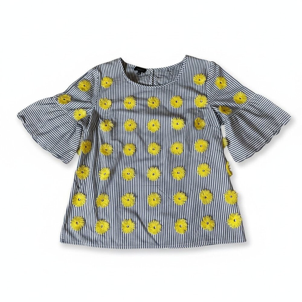 Talbots Bluck & White Stripe Yellow Top Size Small